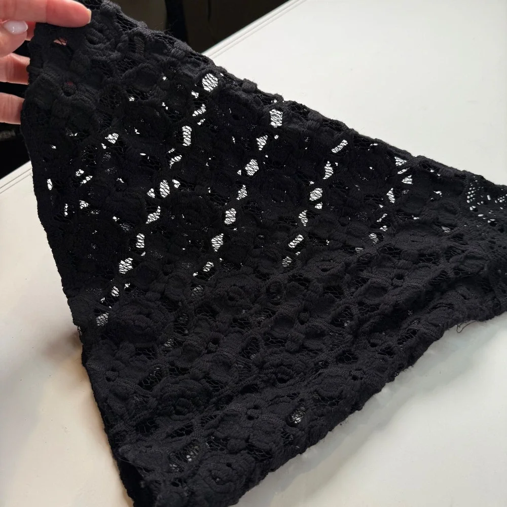 Free People Black Lace Cutout Bell Sleeve‎ Mock Neck Top Size XS